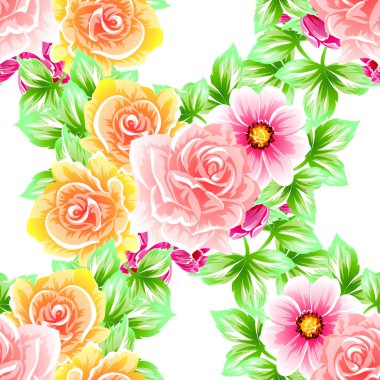 Sorunsuz vintage tarzı çiçek deseni. Renkli çiçek öğeleri