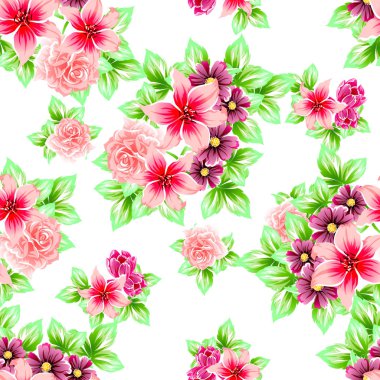 Sorunsuz vintage tarzı çiçek deseni. Renkli çiçek öğeleri