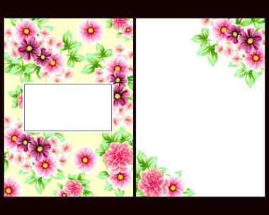 Klasik çiçek düğün kartları seti. Çiçek renginde elementler