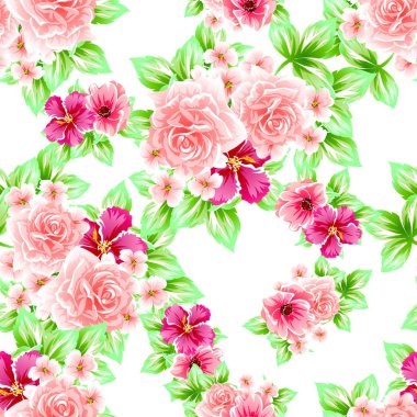 Sorunsuz vintage tarzı çiçek deseni. Renkli çiçek öğeleri