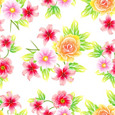 Sorunsuz vintage tarzı çiçek deseni. Renkli çiçek öğeleri