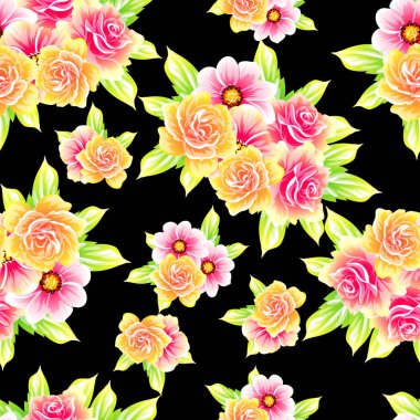 Sorunsuz vintage tarzı çiçek deseni. Renkli çiçek öğeleri