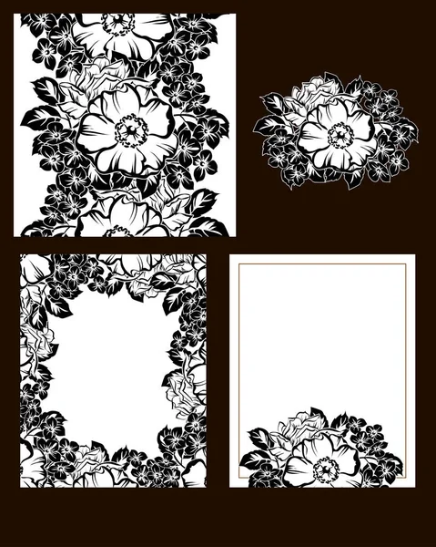 Set Carte Sposa Stile Vintage Elementi Cornici Floreali — Vettoriale Stock