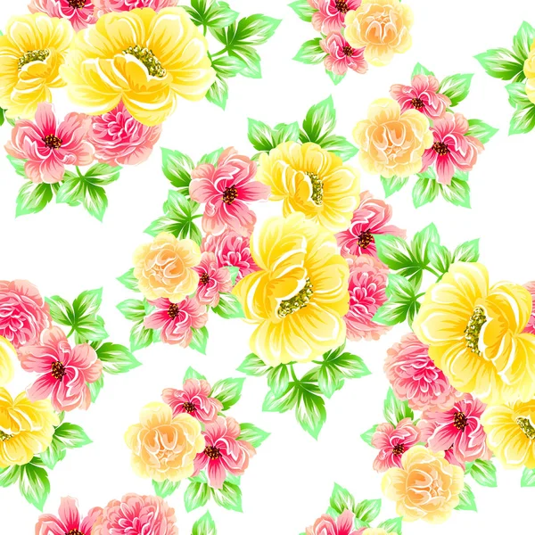 Modèle Fleur Style Vintage Sans Couture Éléments Floraux Couleur — Image vectorielle