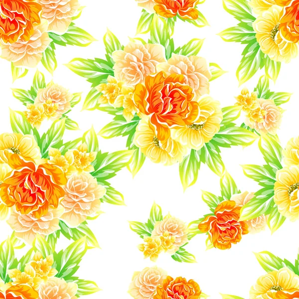 Modèle Fleur Style Vintage Sans Couture Éléments Floraux Couleur — Image vectorielle