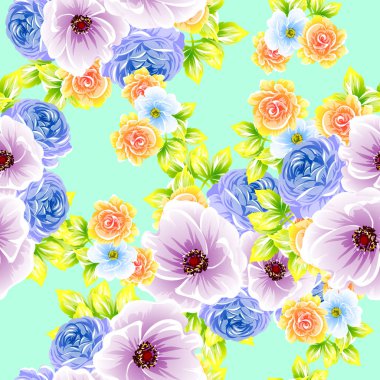 Sorunsuz vintage tarzı çiçek deseni. Renkli çiçek öğeleri