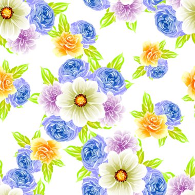 Sorunsuz vintage tarzı çiçek deseni. Renkli çiçek öğeleri