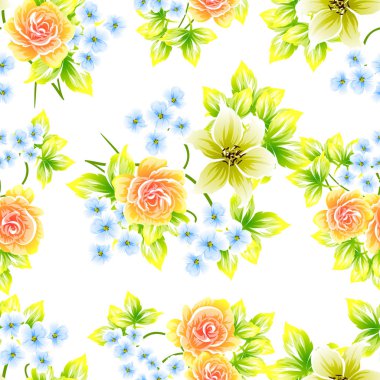 Sorunsuz vintage tarzı çiçek deseni. Renkli çiçek öğeleri
