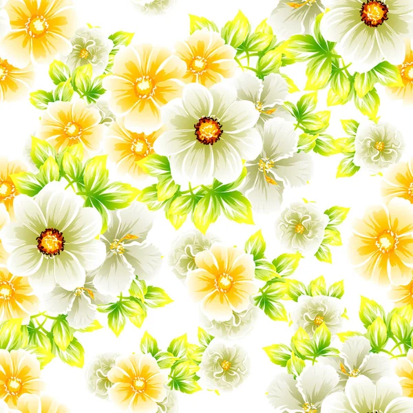 Seamless Vintage Style Flower Pattern Floral Elements Color — Stock Vector