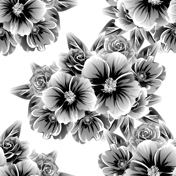 Patrón Flores Estilo Vintage Sin Costuras Elementos Florales Sobre Blanco — Vector de stock