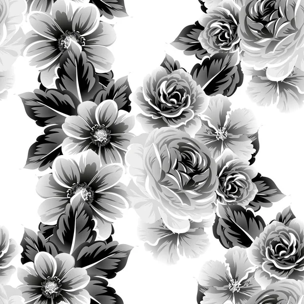 Patrón Flores Estilo Vintage Sin Costuras Elementos Florales Sobre Blanco — Vector de stock