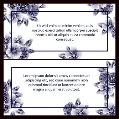 Klasik çiçek düğün kartları seti. Çiçek elementleri ve çerçeveleri.