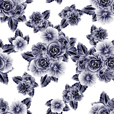 Sorunsuz vintage tarzı çiçek deseni. Beyaz çiçek öğeleri.