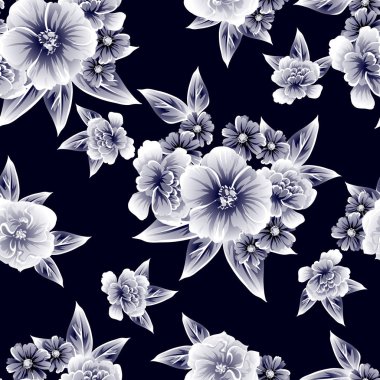 Sorunsuz vintage tarzı çiçek deseni. Beyaz çiçek öğeleri.