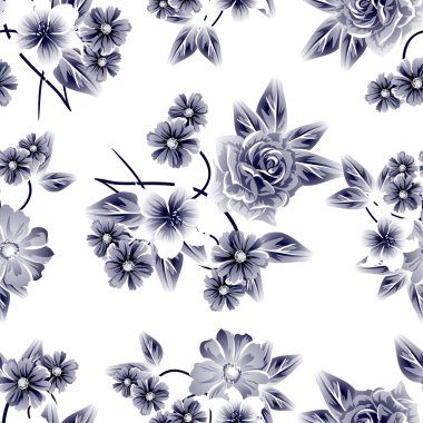 Sorunsuz vintage tarzı çiçek deseni. Beyaz çiçek öğeleri.