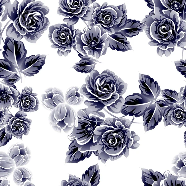 Απρόσκοπτη Στυλ Vintage Λουλούδι Μοτίβο Floral Στοιχεία Λευκό — Διανυσματικό Αρχείο