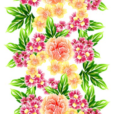 Beyaz arka plan üzerinde renkli çiçek vintage tarzı desen