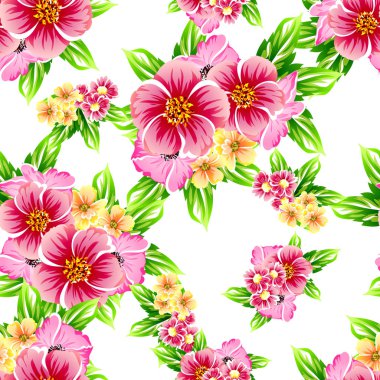 Beyaz arka plan üzerinde renkli çiçek vintage tarzı desen