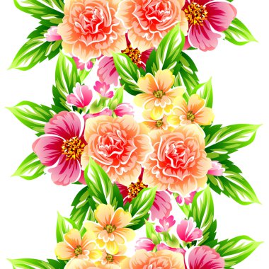 Beyaz arka plan üzerinde renkli çiçek vintage tarzı desen