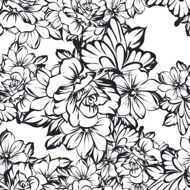 Beyaz arka plan üzerinde çiçek sorunsuz vintage tarzı desen 