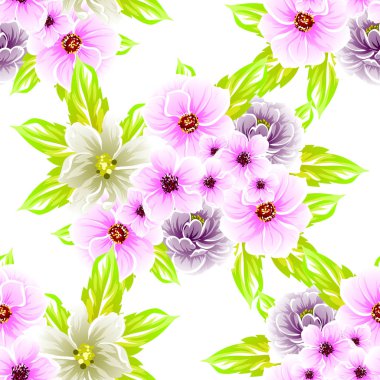 Beyaz arka plan üzerinde renkli çiçek vintage tarzı desen