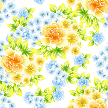 Beyaz arka plan üzerinde renkli çiçek vintage tarzı desen