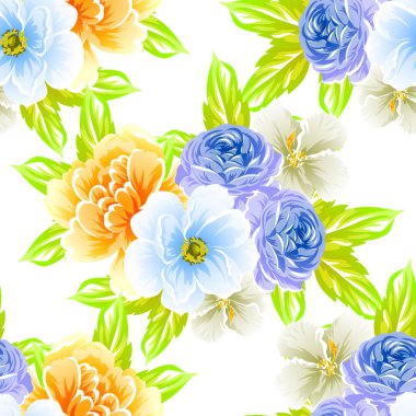 Beyaz arka plan üzerinde renkli çiçek vintage tarzı desen