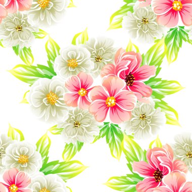 Beyaz arka plan üzerinde renkli çiçek vintage tarzı desen