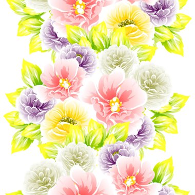 Beyaz arka plan üzerinde renkli çiçek vintage tarzı desen