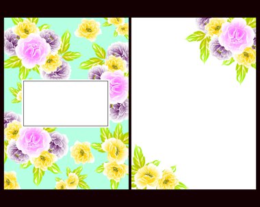 Klasik çiçek düğün kartları seti. Çiçek renginde elementler