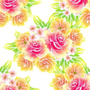 Beyaz arka plan üzerinde renkli çiçek vintage tarzı desen