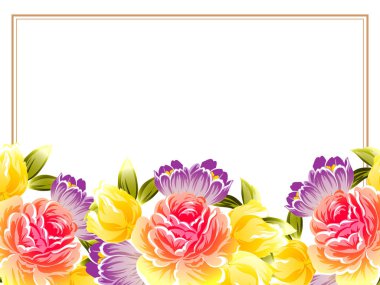 Vintage tarzı süslü çiçek kartı. Renkli çiçek öğeleri