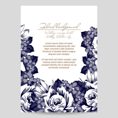 Vintage tarzı süslü çiçek düğün kartı. Kontur çiçek öğeleri