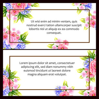 Klasik çiçek düğün kartları seti. Çiçek renginde elementler