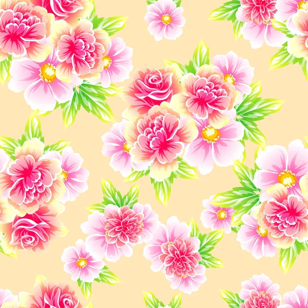 Patrón Estilo Vintage Floral Colorido Sobre Fondo Amarillo — Vector de stock