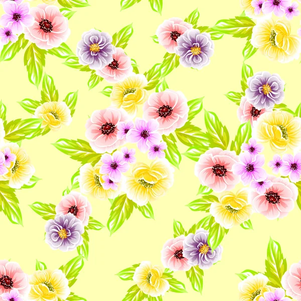 Bunte Florale Vintage Stil Muster Auf Gelbem Hintergrund — Stockvektor