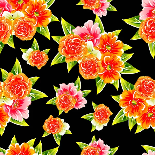 Padrão Estilo Vintage Floral Colorido Fundo Preto —  Vetores de Stock