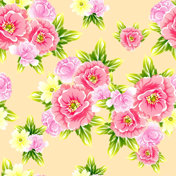 Modèle Vintage Floral Coloré Sur Fond Jaune — Image vectorielle