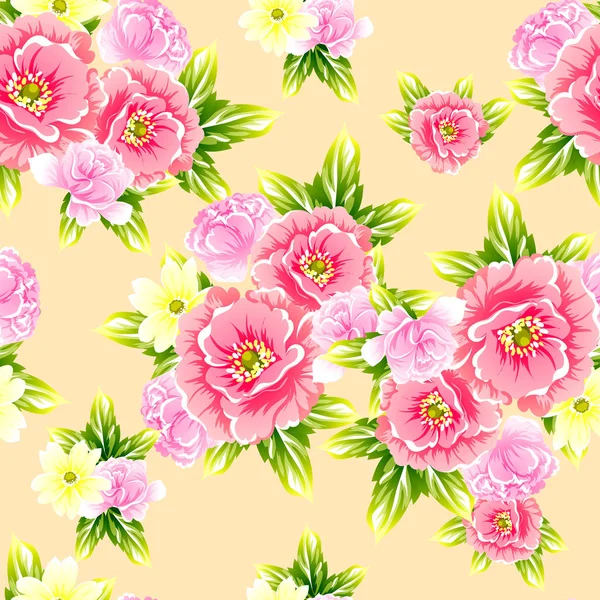 Padrão Estilo Vintage Floral Colorido Fundo Amarelo — Vetor de Stock