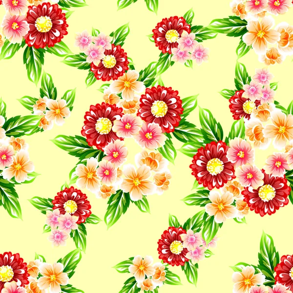 Padrão Estilo Vintage Floral Colorido Fundo Amarelo — Vetor de Stock