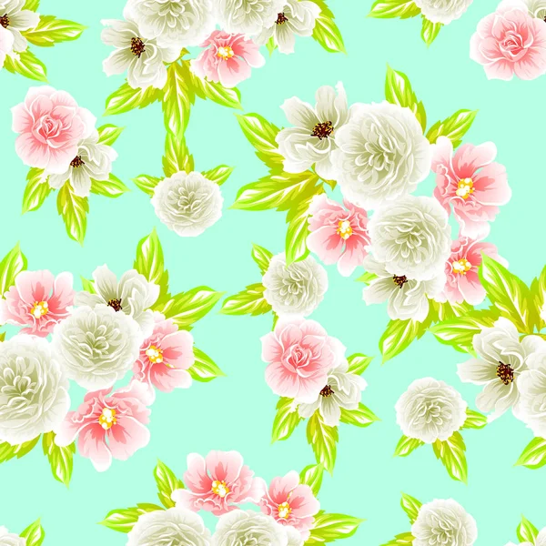 Bunte Florale Vintage Stil Muster Auf Türkisfarbenem Hintergrund — Stockvektor