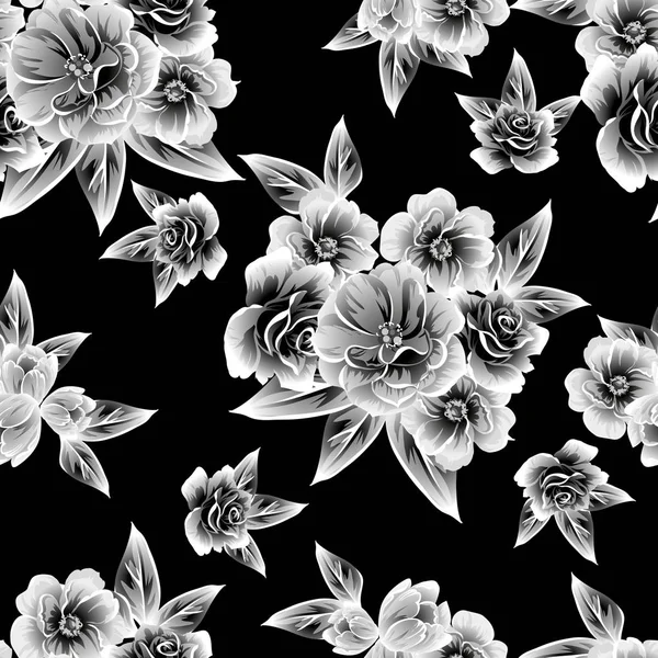 Květinové Bezešvé Vintage Styl Vzorek Černém Pozadí — Stockový vektor