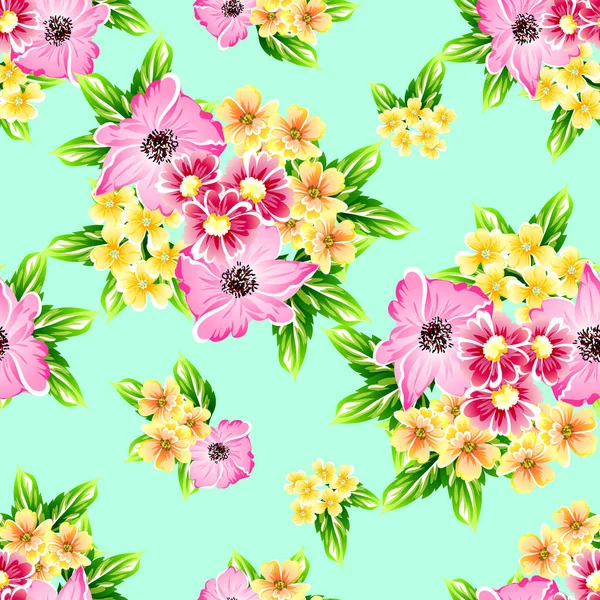 Turkuaz arka plan üzerinde renkli çiçek vintage tarzı desen