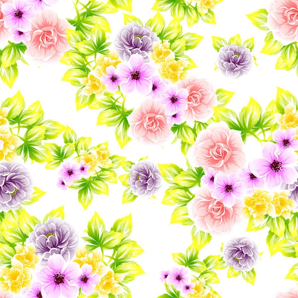 Modèle Vintage Floral Coloré Sur Fond Blanc — Image vectorielle