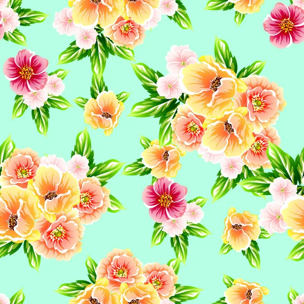 Bunte Florale Vintage Stil Muster Auf Türkisfarbenem Hintergrund — Stockvektor