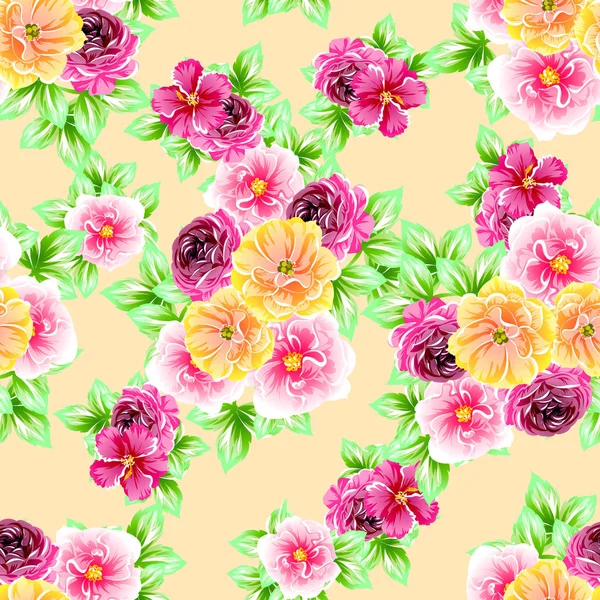 Modèle Vintage Floral Coloré Sur Fond Jaune — Image vectorielle