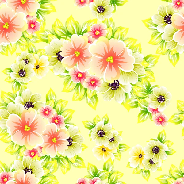 Colorful Floral Vintage Style Pattern Yellow Background — Stock Vector