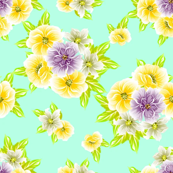 Modèle Vintage Floral Coloré Sur Fond Turquoise — Image vectorielle