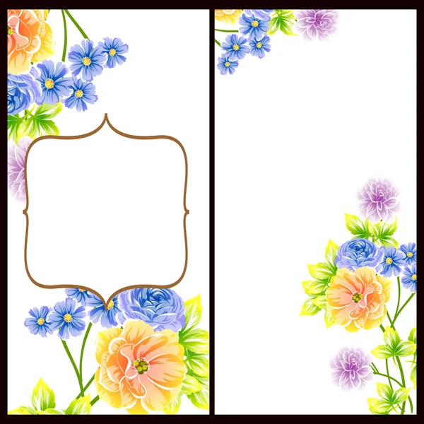 Conjunto Tarjetas Boda Flores Estilo Vintage Elementos Florales Color — Vector de stock