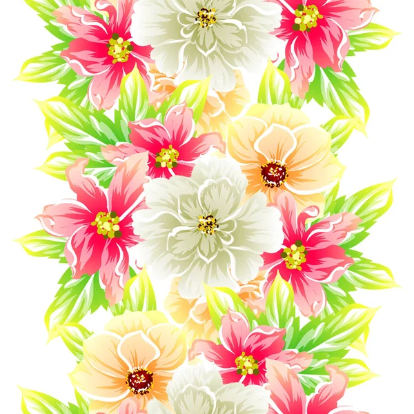 Kleurrijke Bloemen Vintage Stijl Patroon Witte Achtergrond — Stockvector